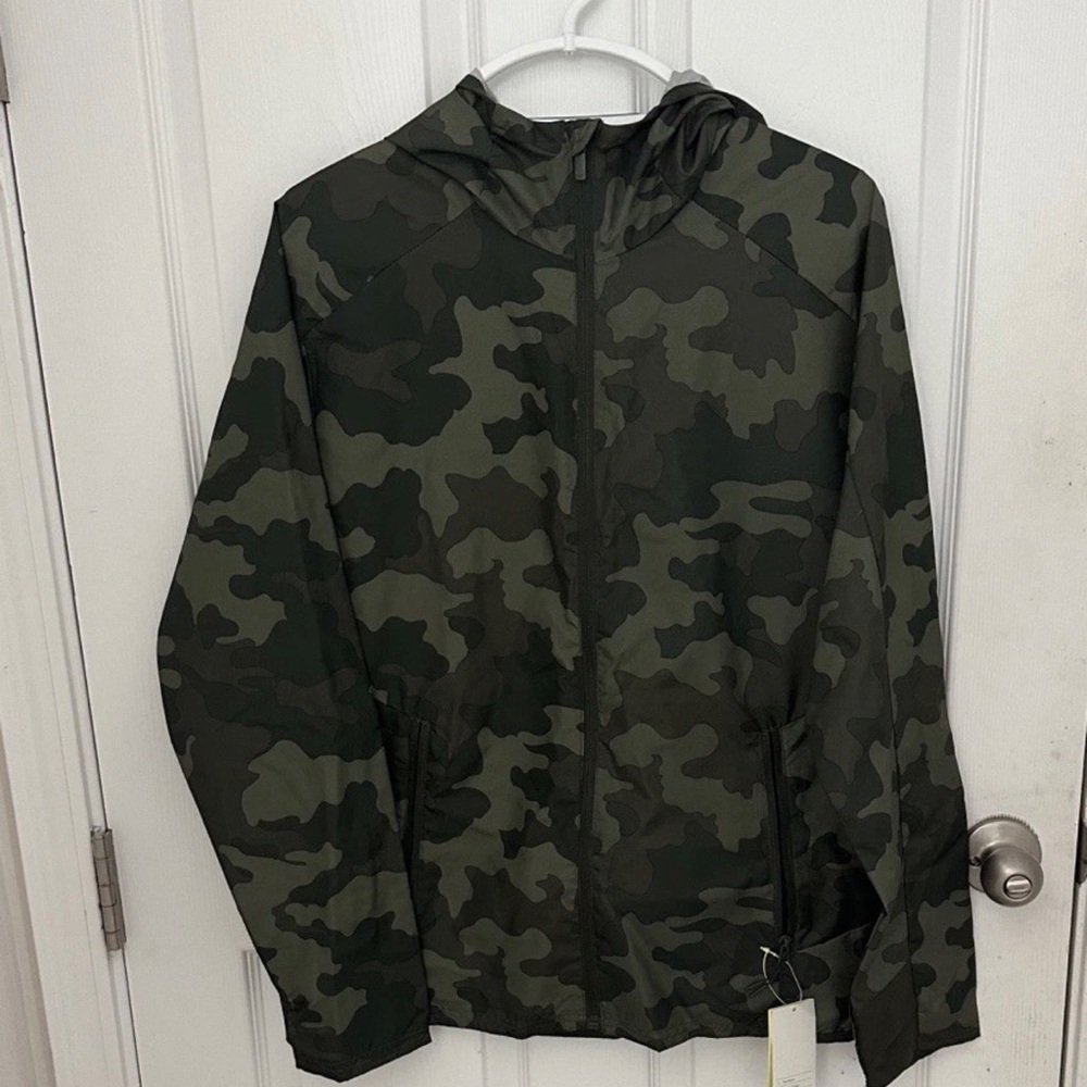 All in Motion  Hooded Camo Windbreaker Jacket - Olive Green
